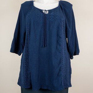 3/$20 Catherines Peasant Blouse Navy 3/4 Sleeve
